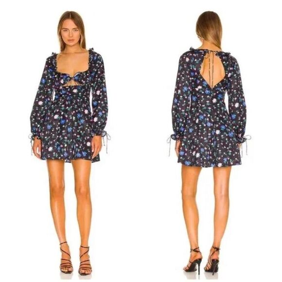 For Love & Lemons Dresses & Skirts - New For Love and Lemons Lexy Black Floral Long Sleeve Dress Size XS